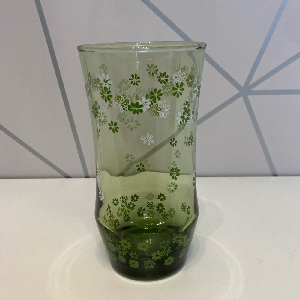 Libbey Crazy Daisy Spring Blossom Green Tall Tumbler / Drinking Glass
